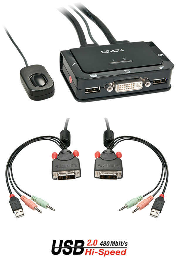 Lindy 2 Port DVI-D Single Link, USB